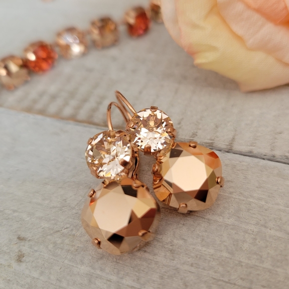 Austrian Crystal Earrings in Rose Gold Plating - Picture 6 of 10